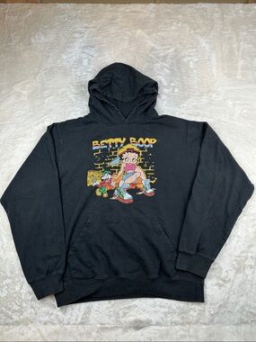 Betty Boop Hoodie Mens L Black Hip Hop Streetwear Graphic Boombox Retro 90s